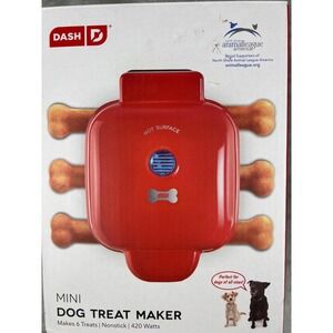 Dash Mini Dog Treat Maker Red Nonstick Bone Shape 6 Treats 420W New in Box